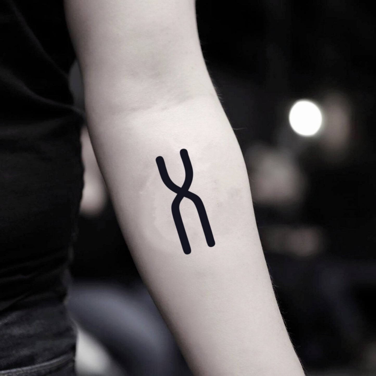 fake small chromosome minimalist temporary tattoo sticker design idea on inner arm
