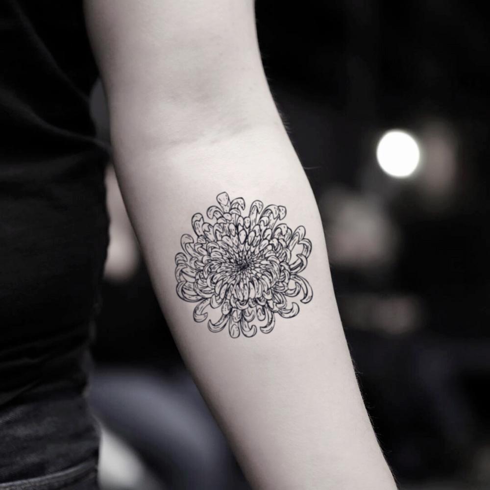 fake small chrysanthemums mum flower temporary tattoo sticker design idea on inner arm