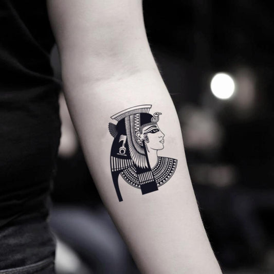 fake small cleopatra hathor illustrative temporary tattoo sticker design idea on inner arm