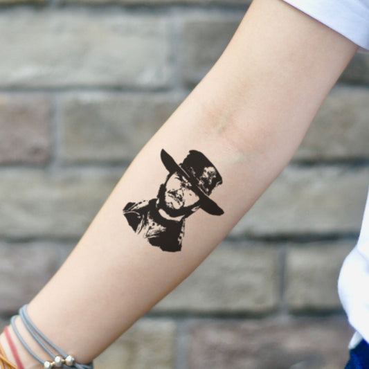 fake small clint eastwood portrait temporary tattoo sticker design idea on inner arm