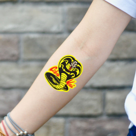 fake small cobra kai Color temporary tattoo sticker design idea on inner arm