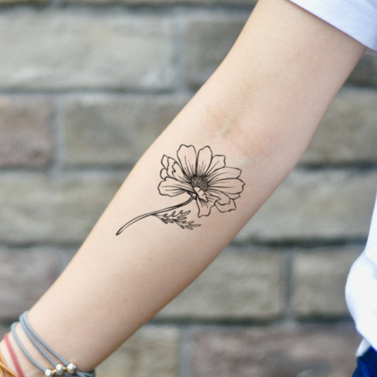 fake small cosmos flower Flower temporary tattoo sticker design idea on inner arm