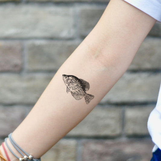 fake small crappie fish Animal temporary tattoo sticker design idea on inner arm