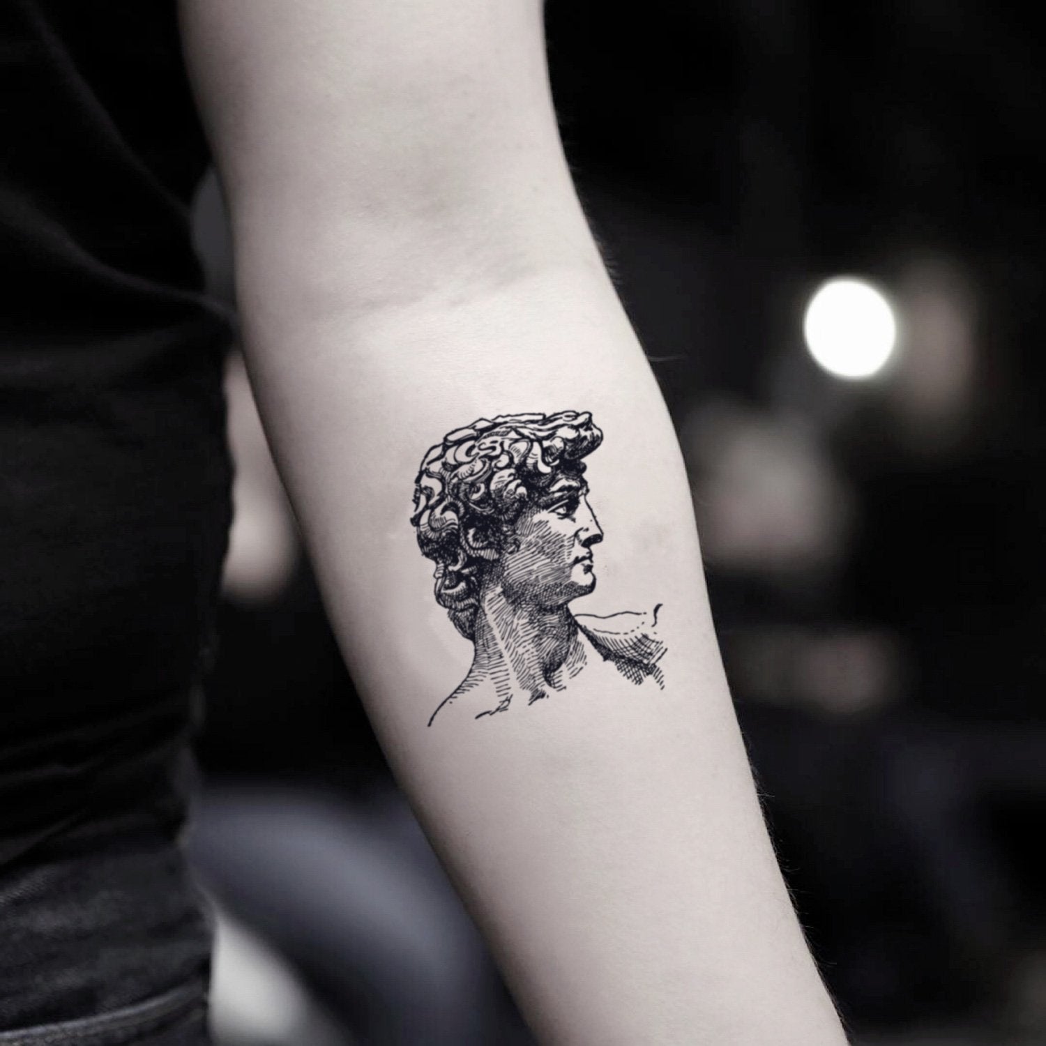 fake small david portrait greek greece statue michael angelo sculpture renaissance temporary tattoo sticker design idea on inner arm