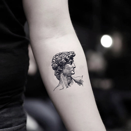 fake small david portrait greek greece statue michael angelo sculpture renaissance temporary tattoo sticker design idea on inner arm