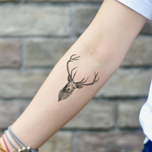 fake small mule whitetail deer doe buck head animal temporary tattoo sticker design idea on inner arm