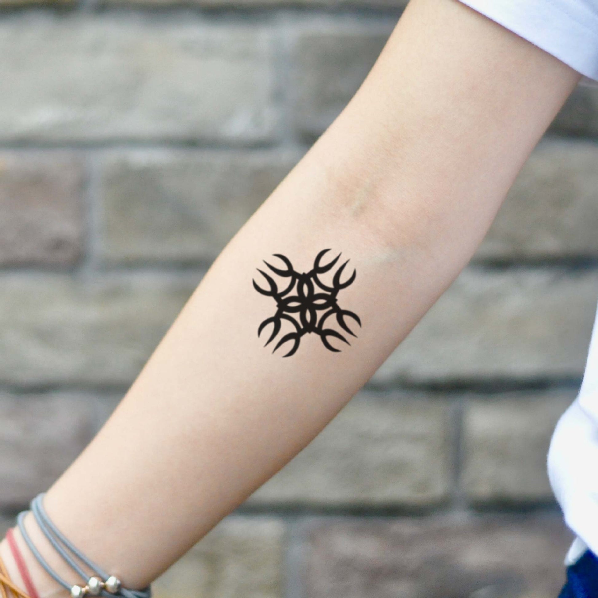 fake small diverse diversity symbol geometric temporary tattoo sticker design idea on inner upper arm forearm