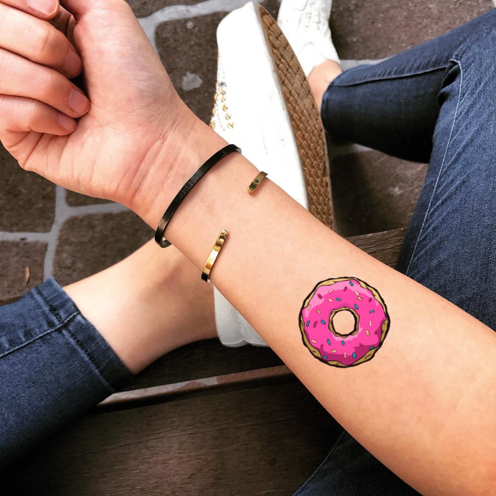 fake small donut food odd future of color temporary tattoo sticker design idea on forearm