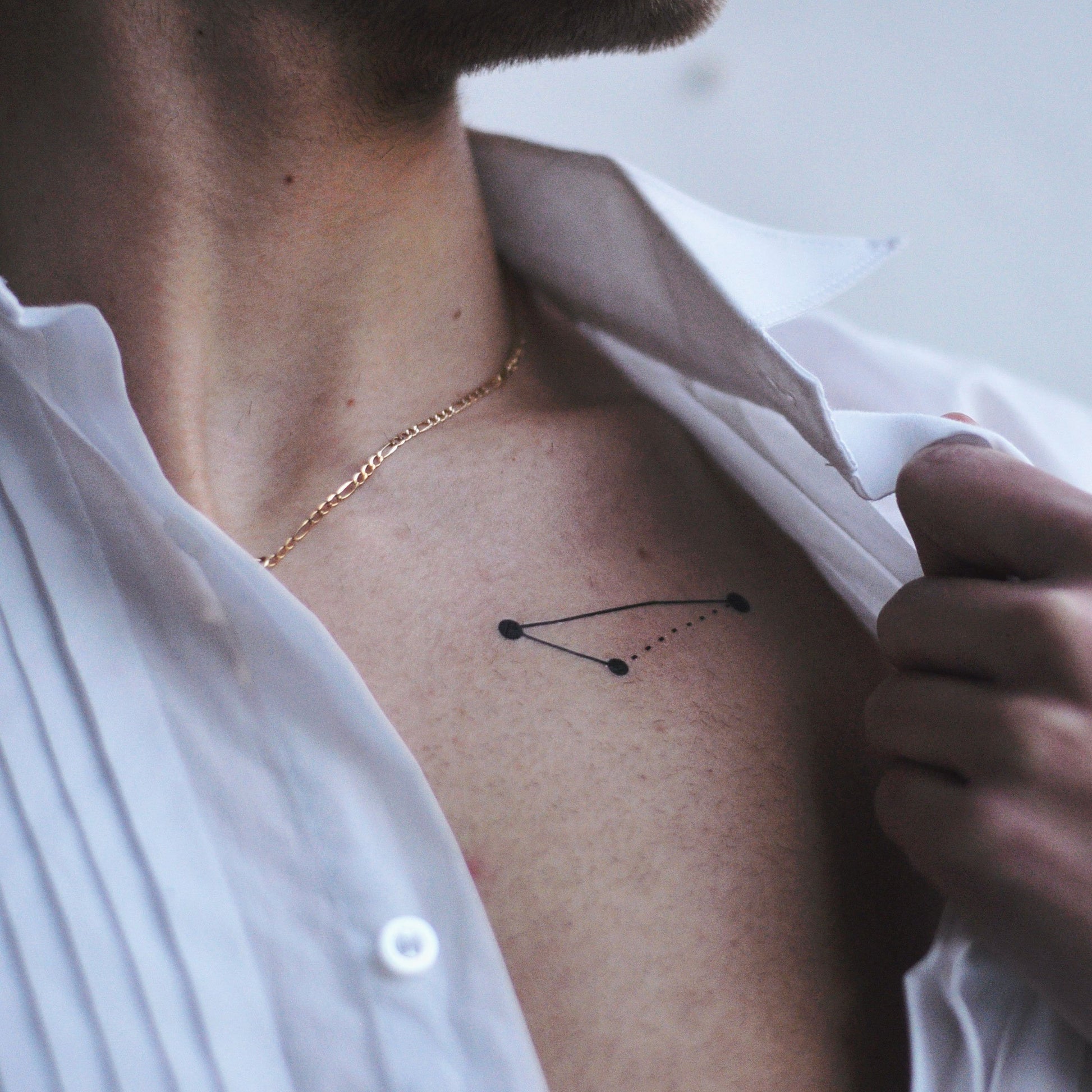 fake small connect the dots dotted dashed lines geometric temporary tattoo sticker design idea on chest