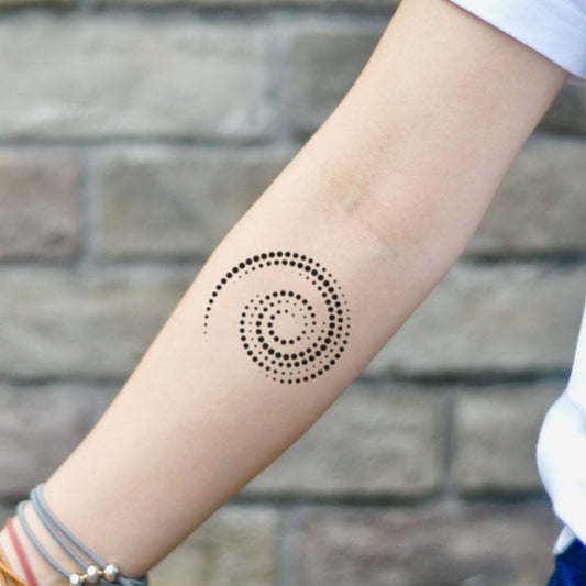 fake small dotted spiral esthetician geo shapes geometric temporary tattoo sticker design idea on inner arm