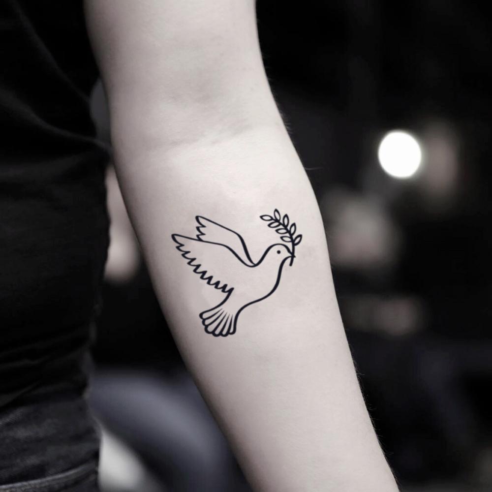 fake small mourning turtle white dove bird paloma animal temporary tattoo sticker design idea on inner arm
