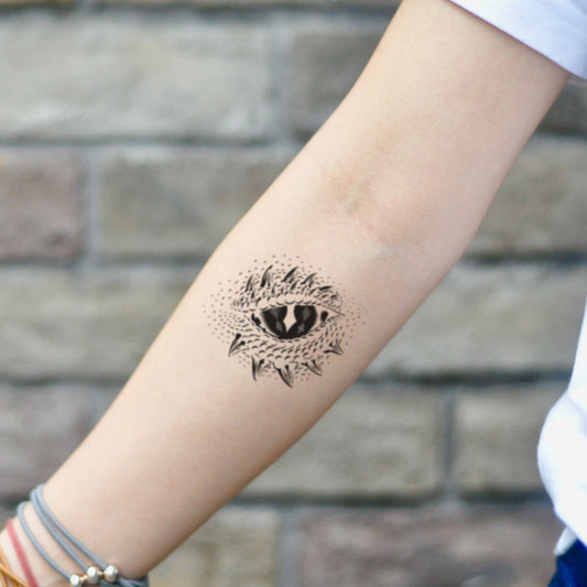 fake small dragon eye Animal temporary tattoo sticker design idea on inner arm