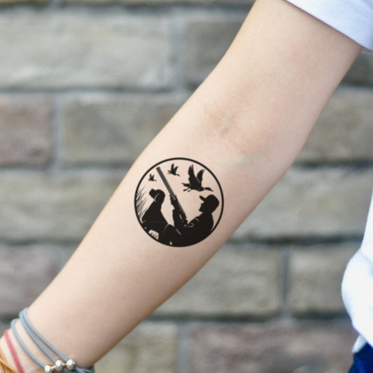 fake small duck turkey hunting Illustrative temporary tattoo sticker design idea on inner arm