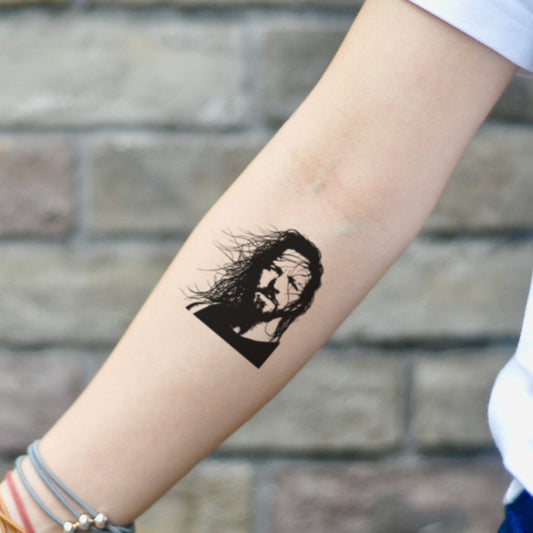 fake small eddie vedder Portrait temporary tattoo sticker design idea on inner arm