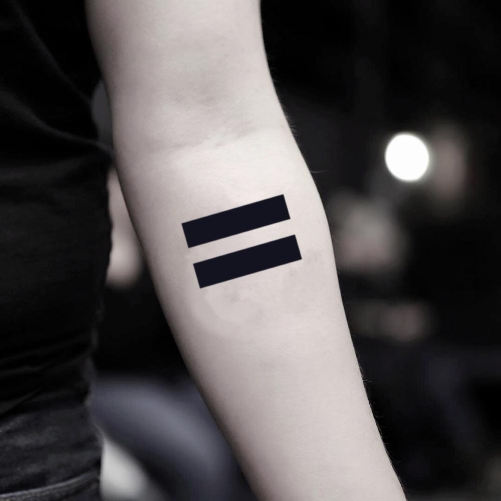 fake small equality equal sign minimalist temporary tattoo sticker design idea on inner arm