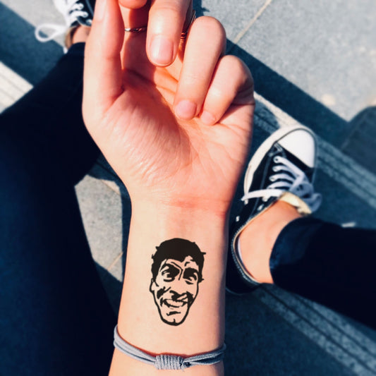 fake small evil dead portrait temporary tattoo sticker design idea on wrist