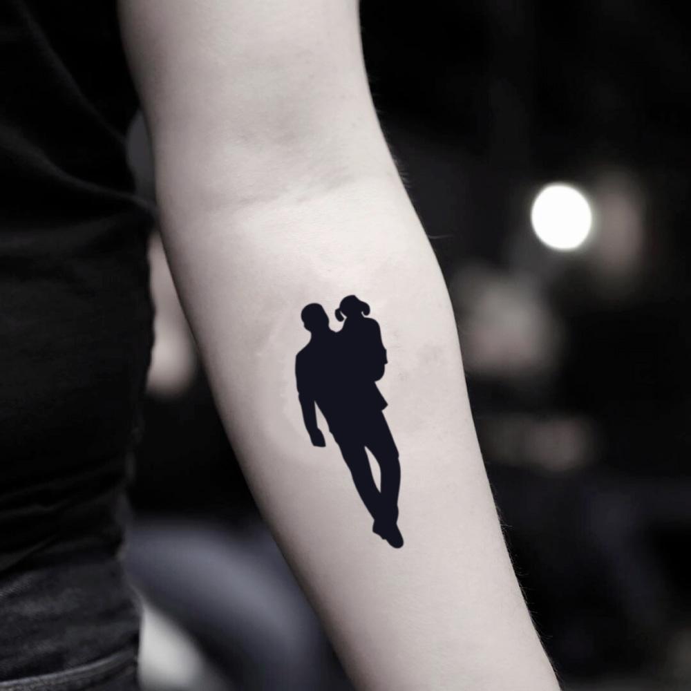 fake small father daddy daughter minimalist temporary tattoo sticker design idea on inner arm