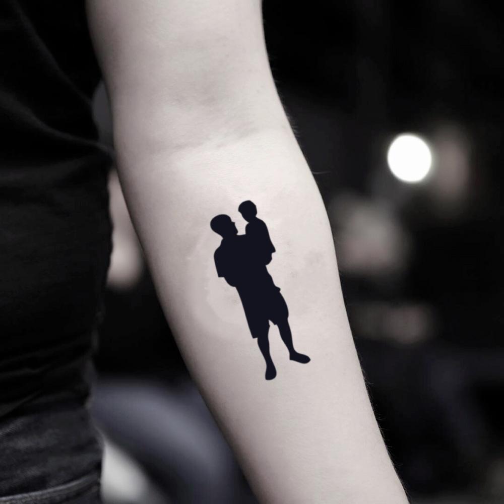 fake small like father like son fatherhood silhouette minimalist temporary tattoo sticker design idea on inner arm