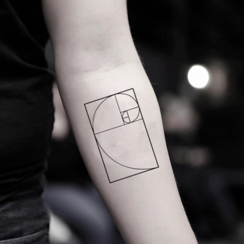 fake small fibonacci spiral golden rule ratio sequence stoic stoicism geometric temporary tattoo sticker design idea on inner arm