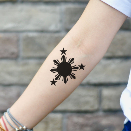 fake small filipino tribal sun philippine flag tribal temporary tattoo sticker design idea on inner arm