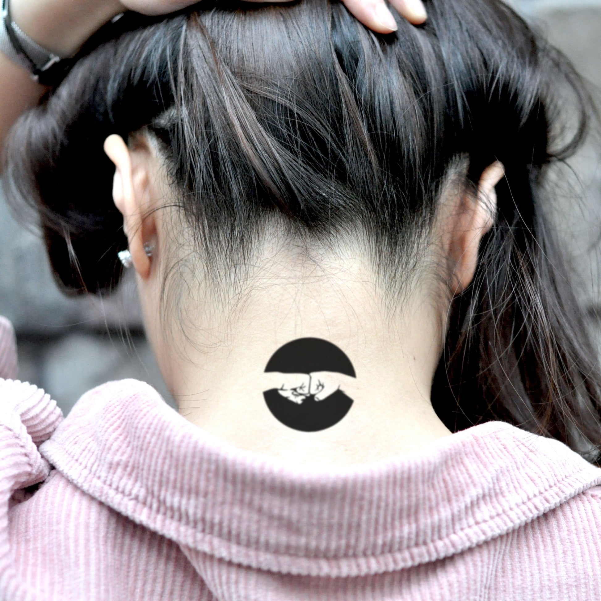 fake small fist bump illustrative temporary tattoo sticker design idea on neck