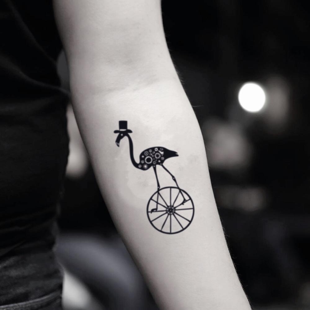 fake small flamingo egret shadow roadrunner animal temporary tattoo sticker design idea on inner arm