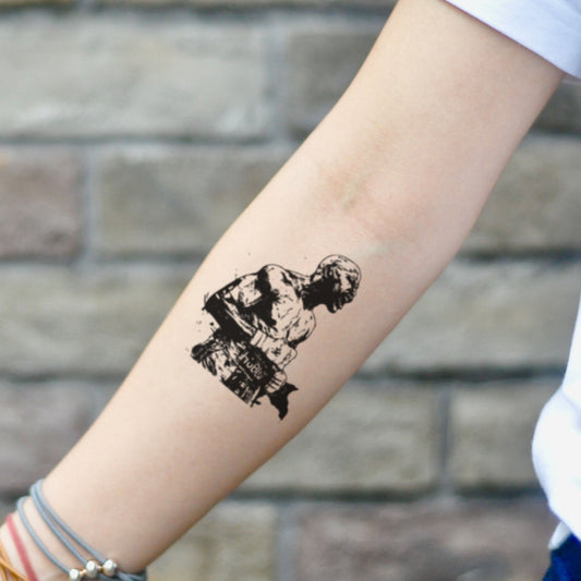 fake small floyd mayweather portrait temporary tattoo sticker design idea on inner arm
