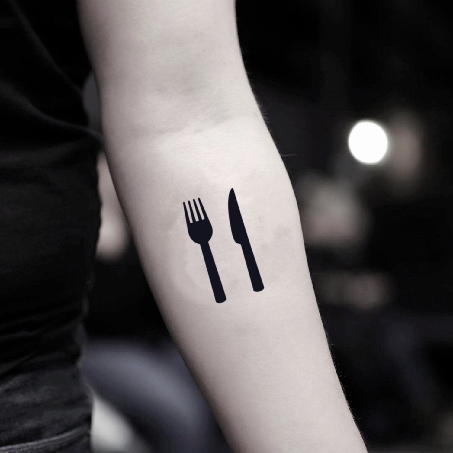 fake small fork food kitchen tools minimalist temporary tattoo sticker design idea on inner arm