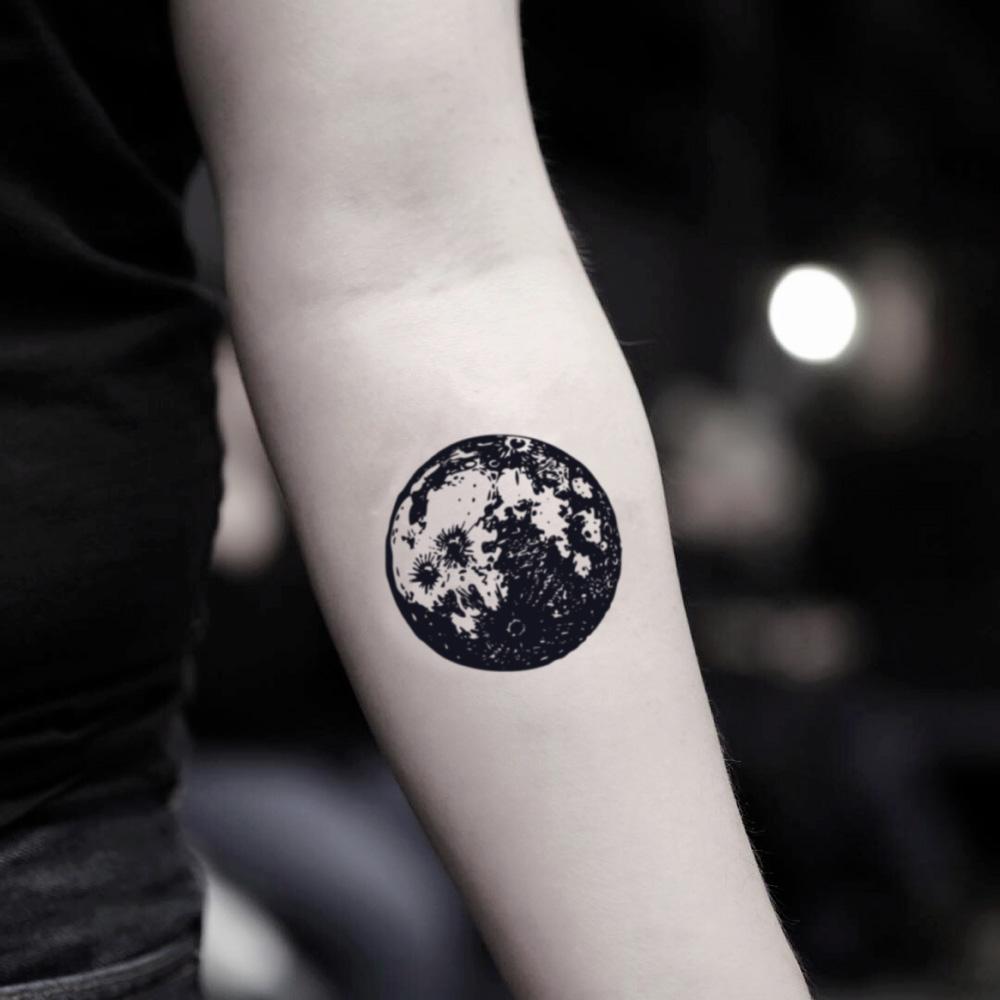 fake small full new moon nature temporary tattoo sticker design idea on inner arm
