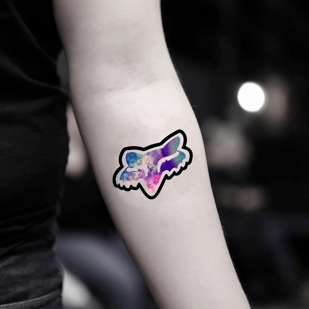 fake small galaxy fox racing color temporary tattoo sticker design idea on inner arm