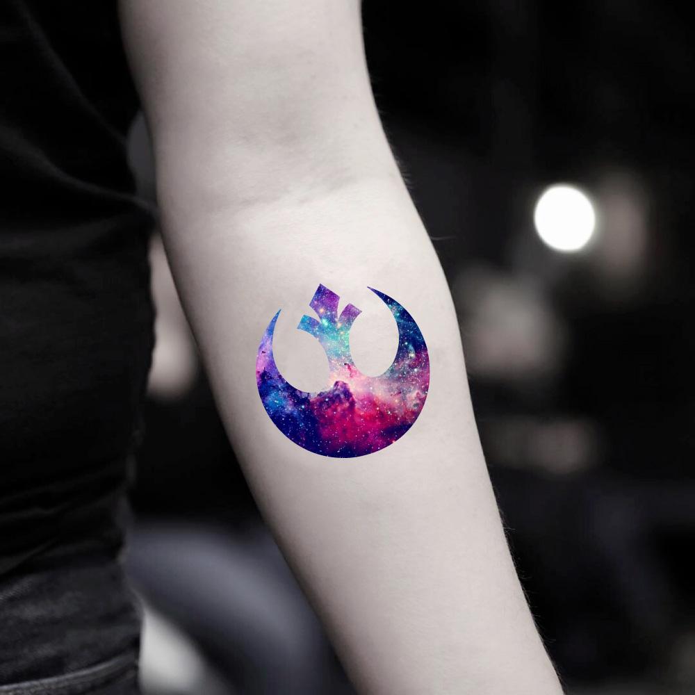 fake small galaxy star wars rebel alliance scum color temporary tattoo sticker design idea on inner arm