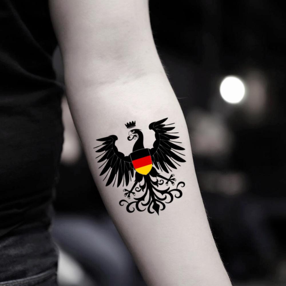 fake small german germany tribal eagle deutschland animal temporary tattoo sticker design idea on inner arm