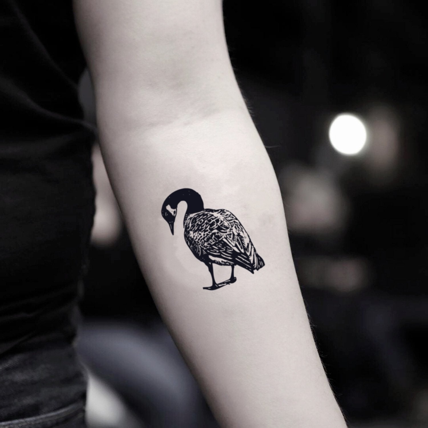 fake small goose animal temporary tattoo sticker design idea on inner arm