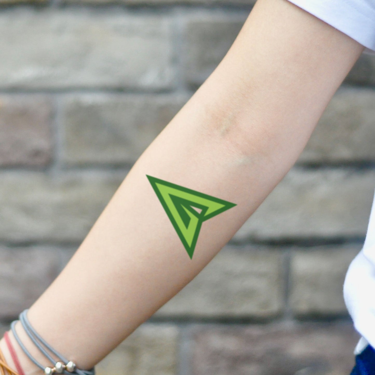 fake small green arrow color temporary tattoo sticker design idea on inner arm