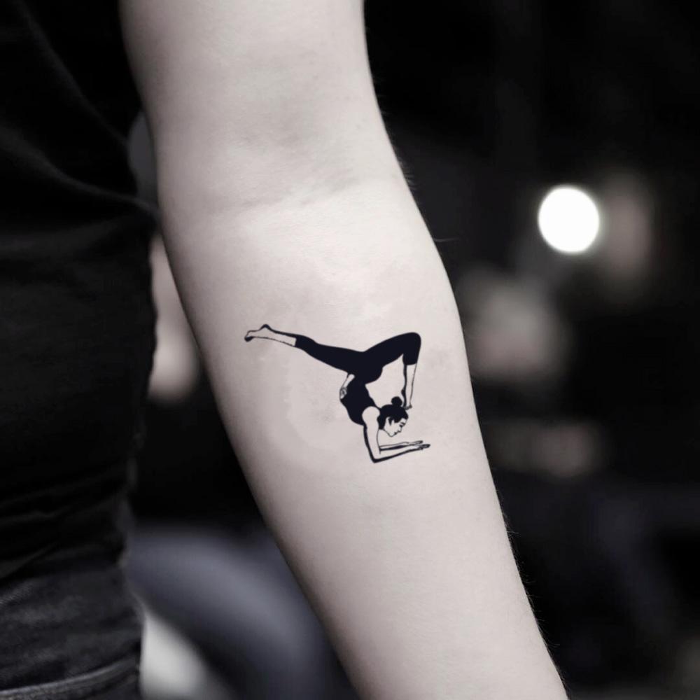 fake small gymnastics illustrative temporary tattoo sticker design idea on inner arm