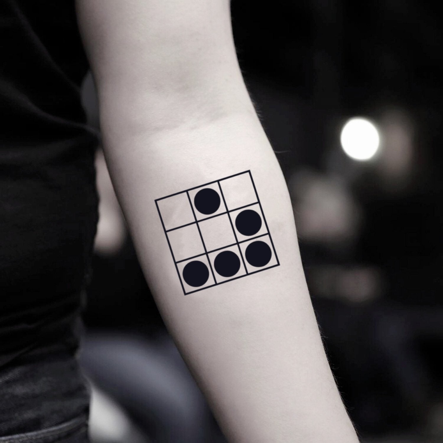 fake small hacker glider emblem geometric temporary tattoo sticker design idea on inner arm