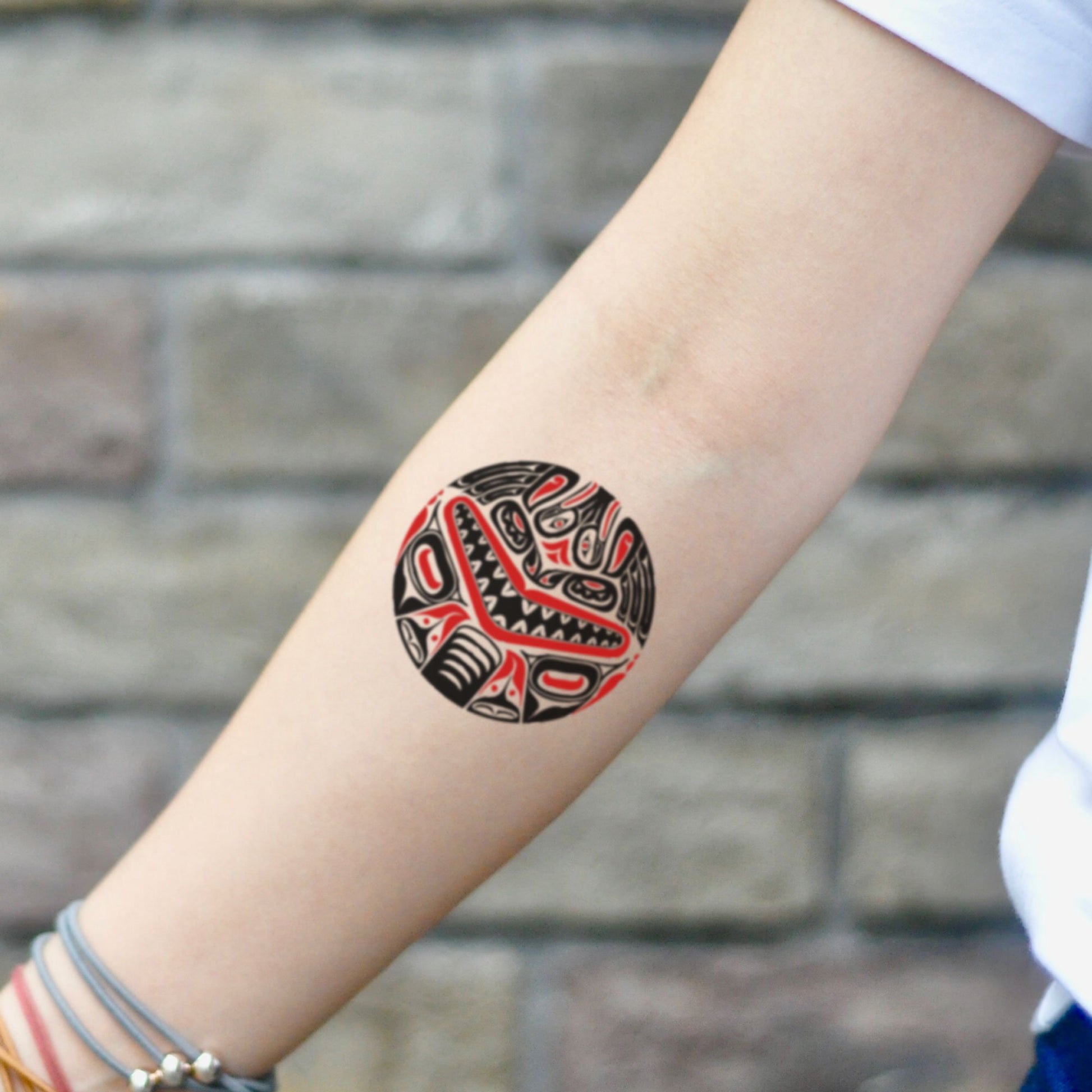 fake small haida style tribal temporary tattoo sticker design idea on inner arm