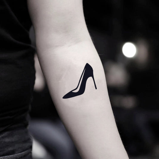 fake small high heel minimalist temporary tattoo sticker design idea on inner arm