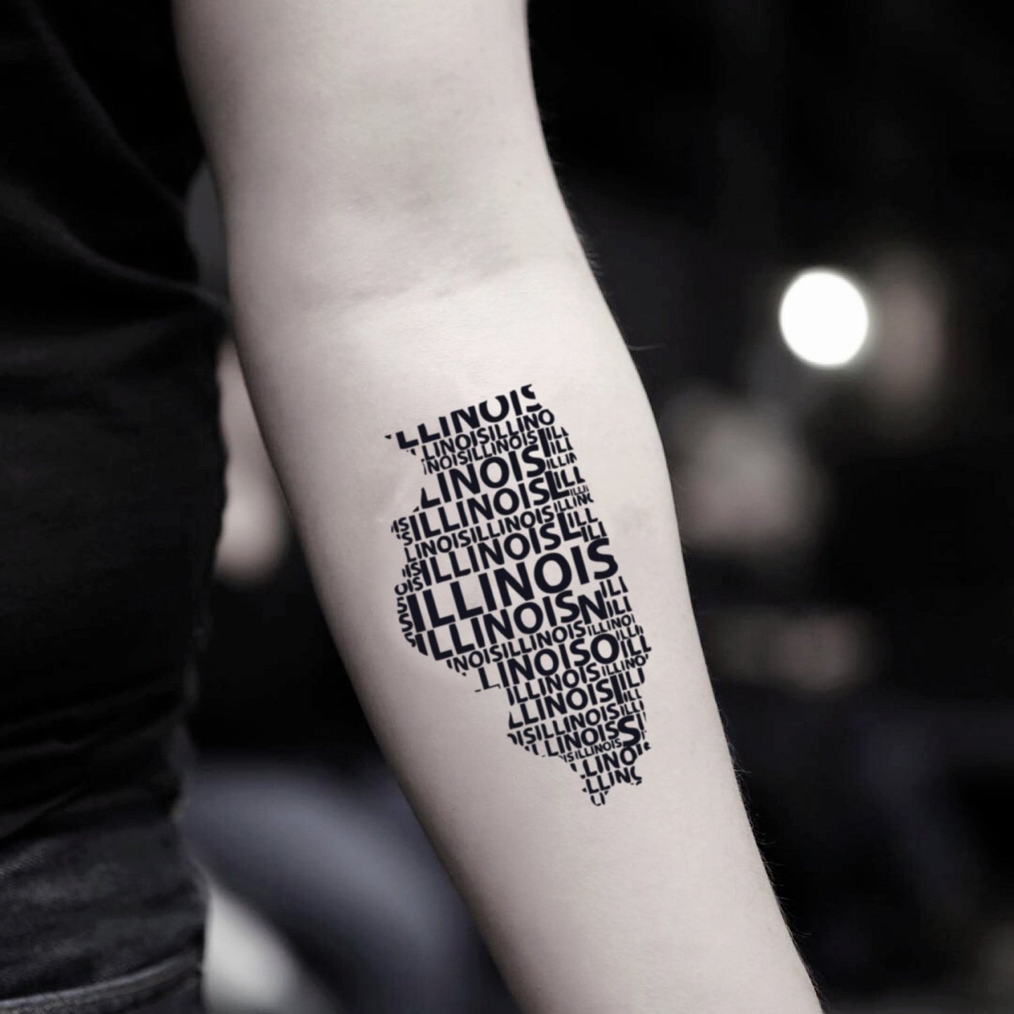 fake small illinois lettering temporary tattoo sticker design idea on inner arm