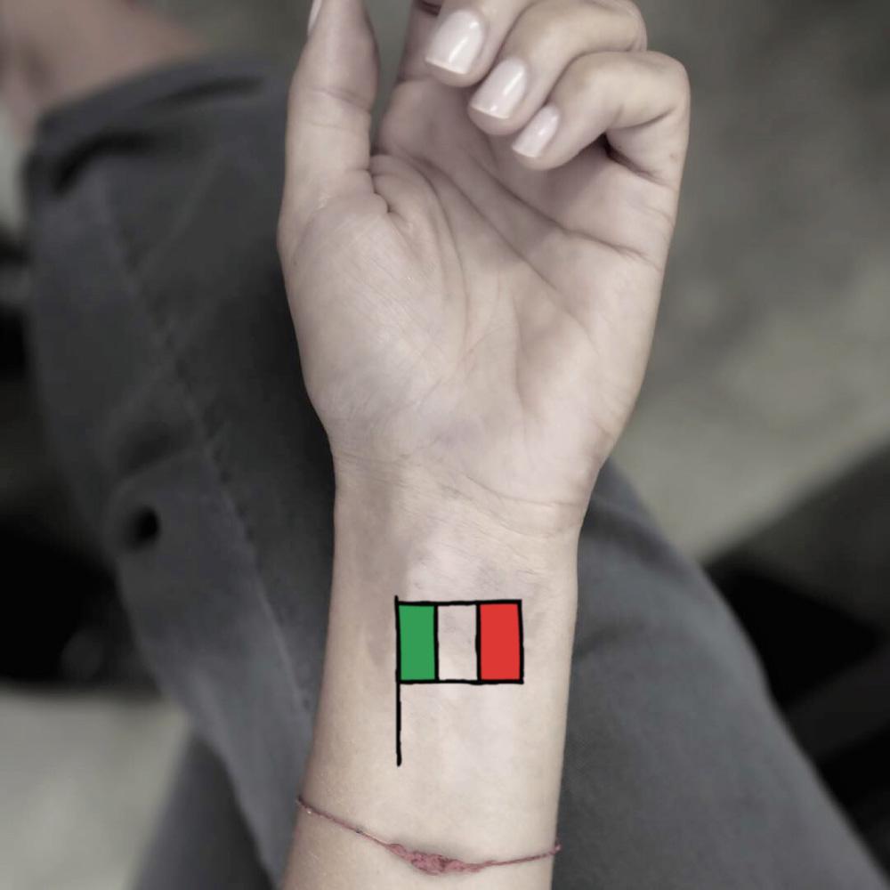 fake small italian italy flag color temporary tattoo sticker design idea on wrist