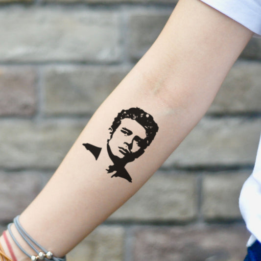 fake small james dean portrait temporary tattoo sticker design idea on inner arm