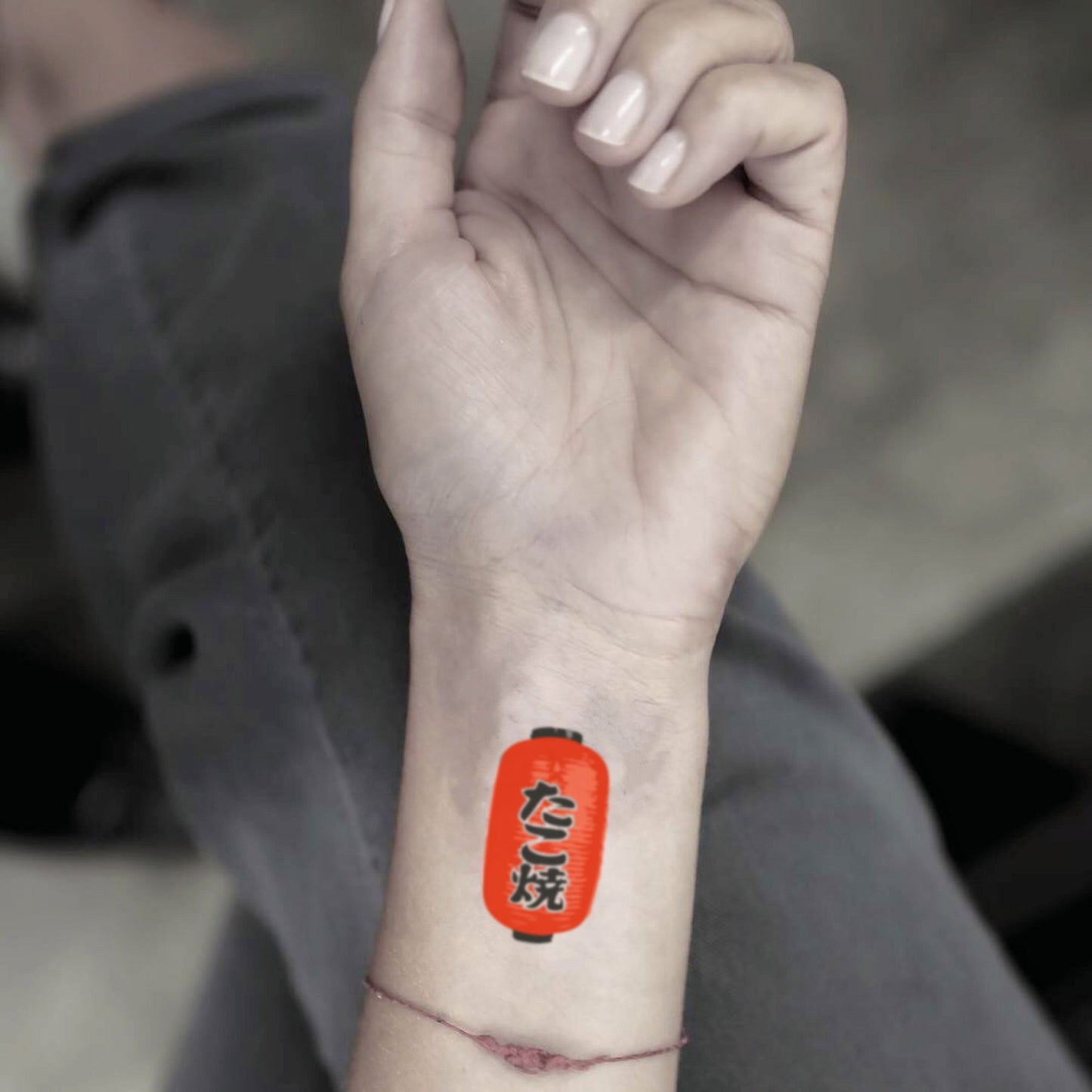 fake small japanese lantern color temporary tattoo sticker design idea on wrist