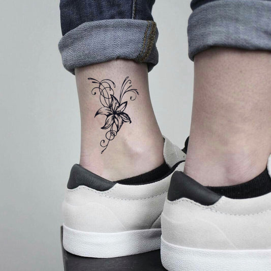 fake small jasmine sampaguita flower temporary tattoo sticker design idea on ankle