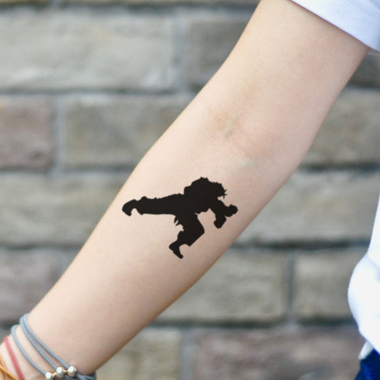 fake small ken ryu street fighter minimalist temporary tattoo sticker design idea on inner arm