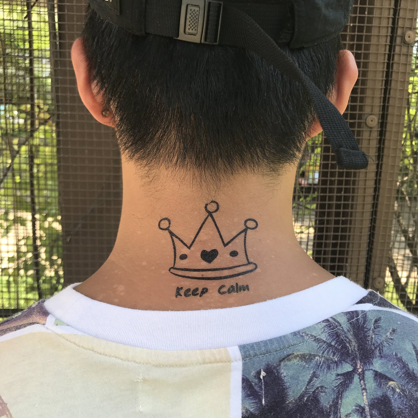 fake small latin king queen crown minimalist temporary tattoo sticker design idea on neck