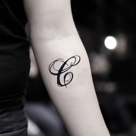 fake small letter c lettering temporary tattoo sticker design idea on inner arm