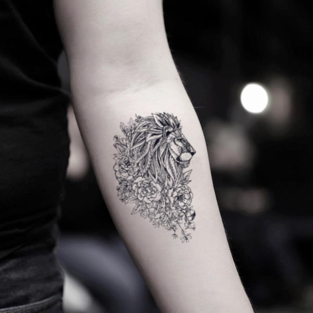 fake small lion head tiger flower safari animal temporary tattoo sticker design idea on inner arm