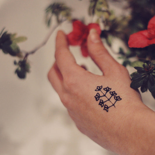 fake small little plant nature temporary tattoo sticker design idea on wrist