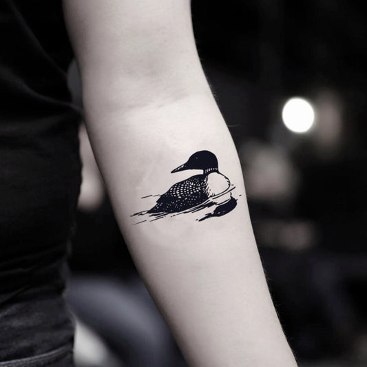 fake small loon mallard wood duck ugly duckling waterfowl animal temporary tattoo sticker design idea on inner arm