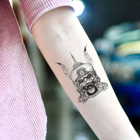 fake small lord hanuman illustrative temporary tattoo sticker design idea on inner arm